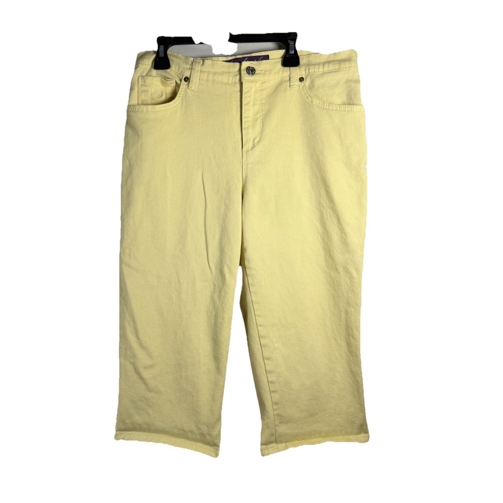 Gloria Vanderbilt Capri Pants Size 8P Yellow Bling Back Pockets Summer Beach